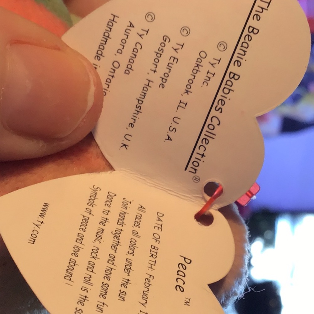 Rare 1996 Peace Bear beanie baby WITH TAG ERRORS - Picture 5 of 8